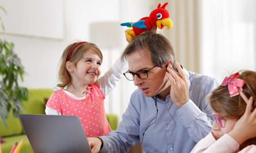 Caos - Father And Schoolgirl Working At Home - Telework And E-Le
